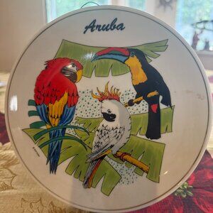 Vintage Souvenir Collectible Plate "Aruba" Birds, Parrot & Toucan Cockatoo 7.25"